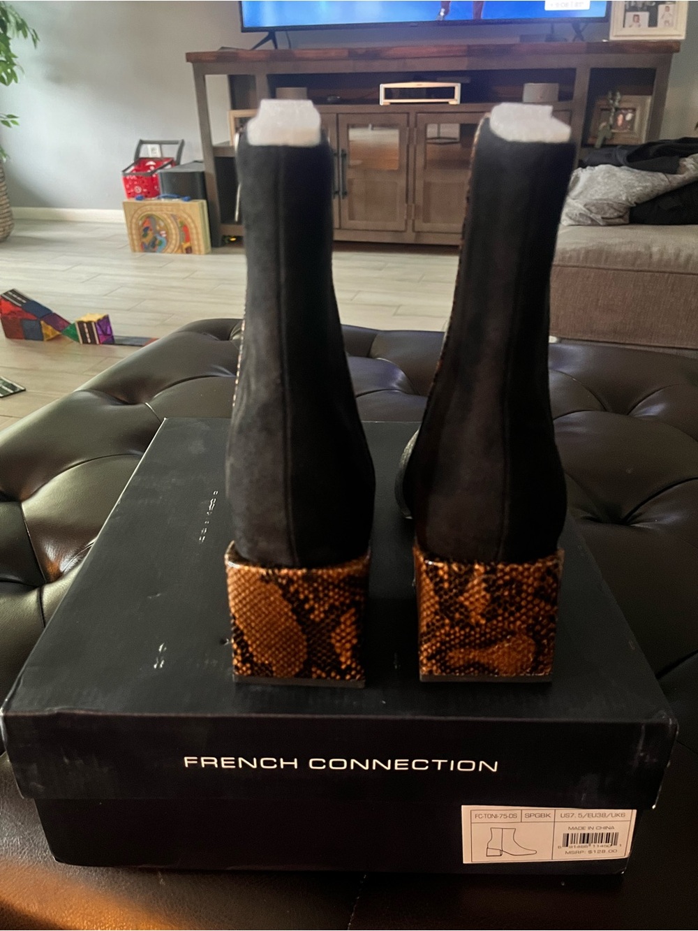French Connection Tan and Black Snake-Print Ankle Booties - Picture 4 of 5